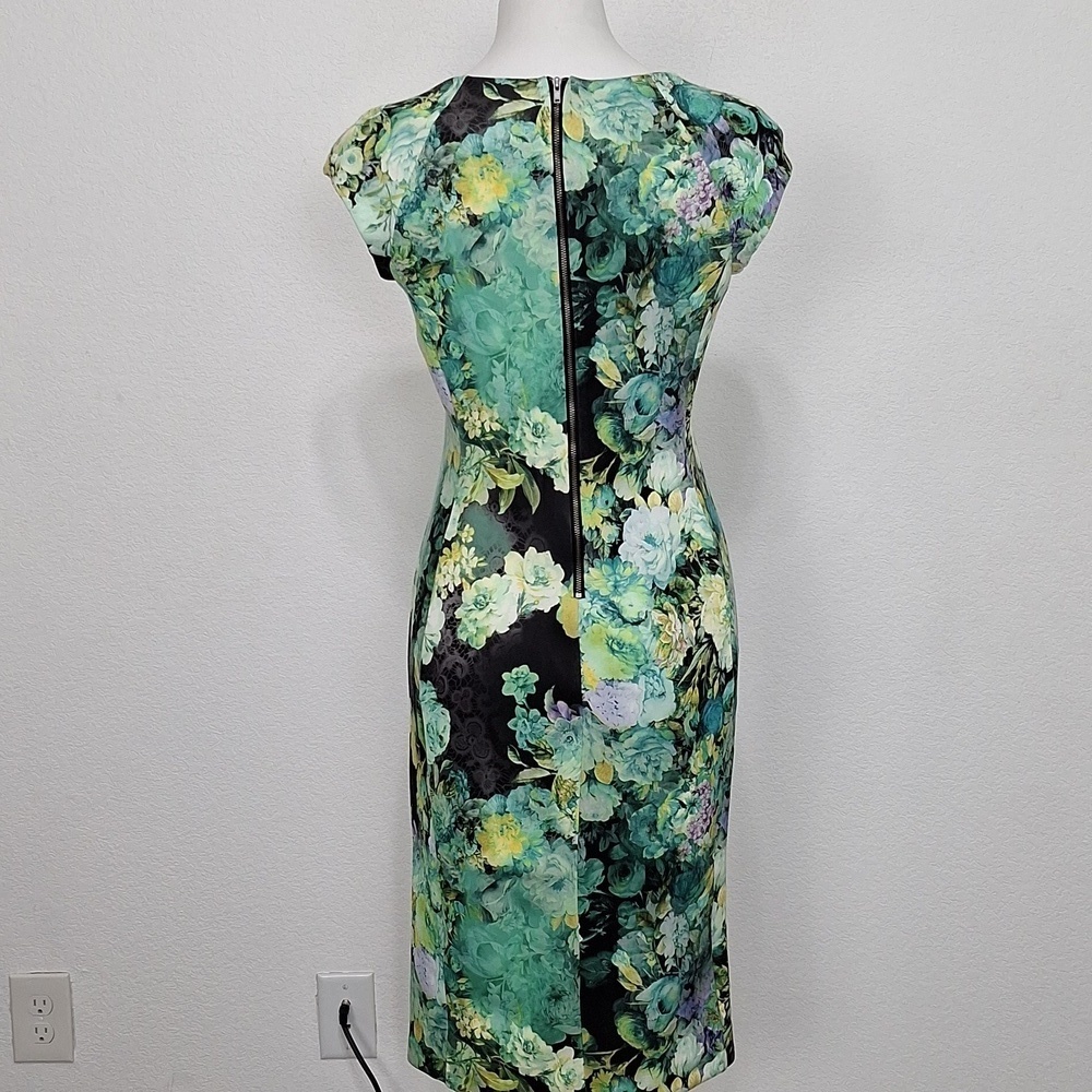 Beige by ECI Black Teal Tropical Multicolor Floral Maximalism Sheath Dress Sz. 4 - Picture 6 of 13